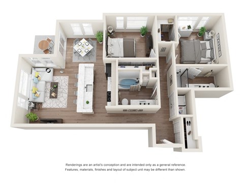 Floor plan for 2 beds, 2 baths, 1123 sqft